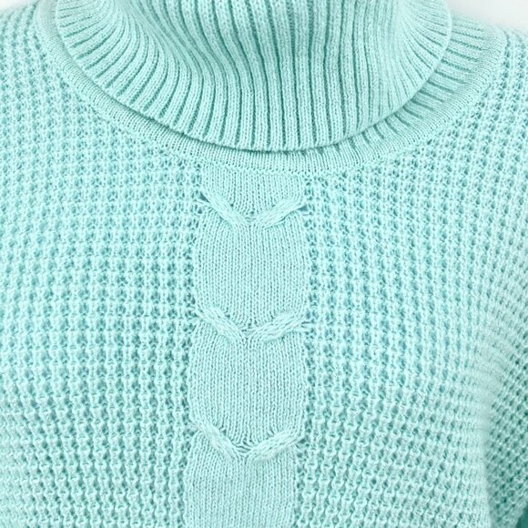 MINT GREEN SILVER METALLIC THREAD COZY TURTLENECK 3/4 SLEEVE SWEATER - XL - Picture 2 of 4
